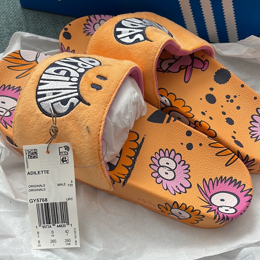 Men's Adidas x Kevin Lyons Adilette Slides Hazy Orange GY5768 - Size 8